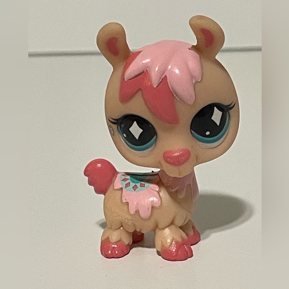 Littlest Pet Shop Pink‎ and Tan Llama Figure with Teal Eyes